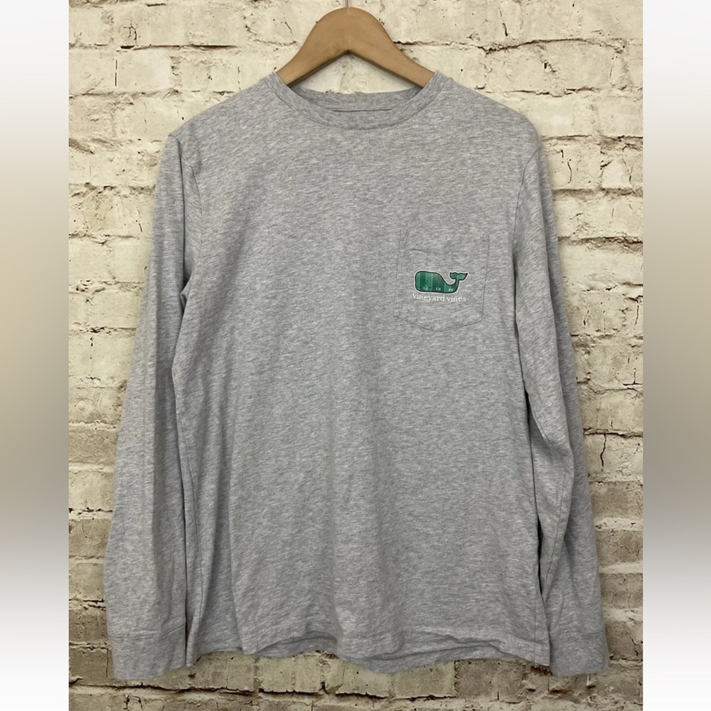 Mens Vineyard Vines Grey Gray Long Sleeve T  Shirt Football Cotton Small
